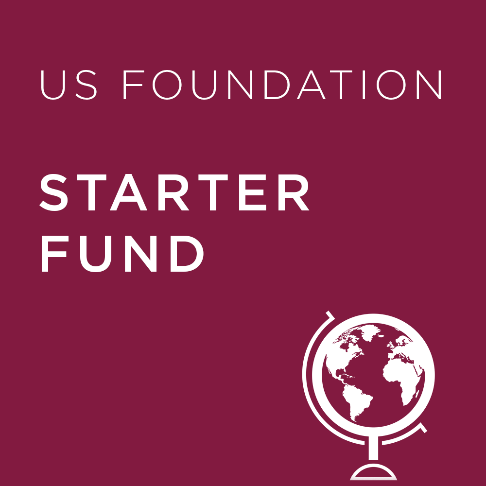 Burgundy background with 'US Foundation Basic Fund' text and a globe icon.