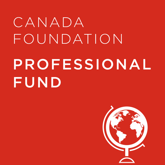 Vivid red background with 'Canada Foundation Professional Fund' text and a globe icon.