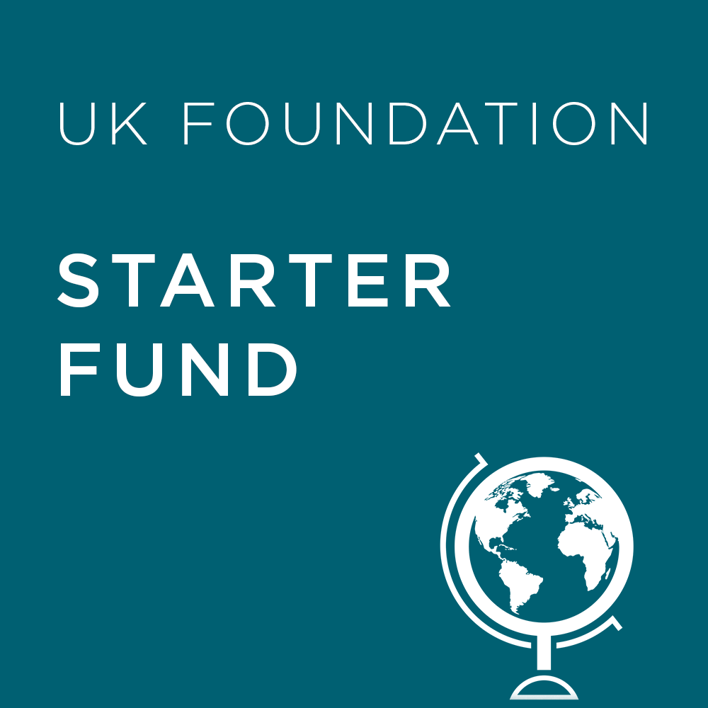 Teal background with 'UK Foundation Basic Fund' text and a globe icon.